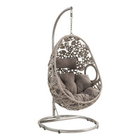 Patio Hanging Chair with Open Circular Motifs and Wicker Frame, Gray - BM269035