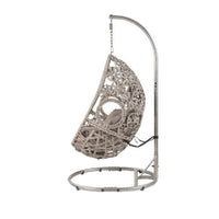 Patio Hanging Chair with Open Circular Motifs and Wicker Frame, Gray - BM269035