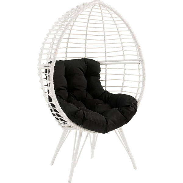 Wicker Patio Lounge Chair with Angled Metal Legs, White - BM269036
