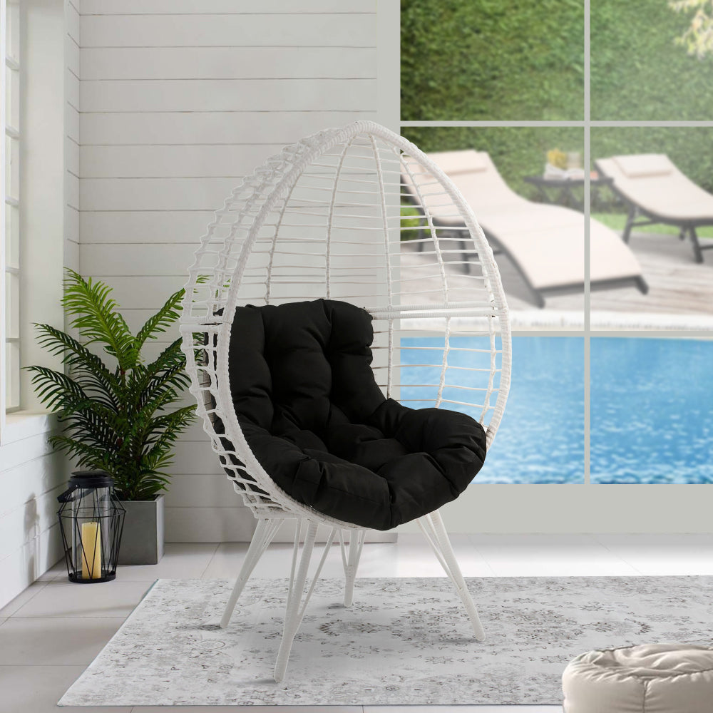 Wicker Patio Lounge Chair with Angled Metal Legs, White - BM269036