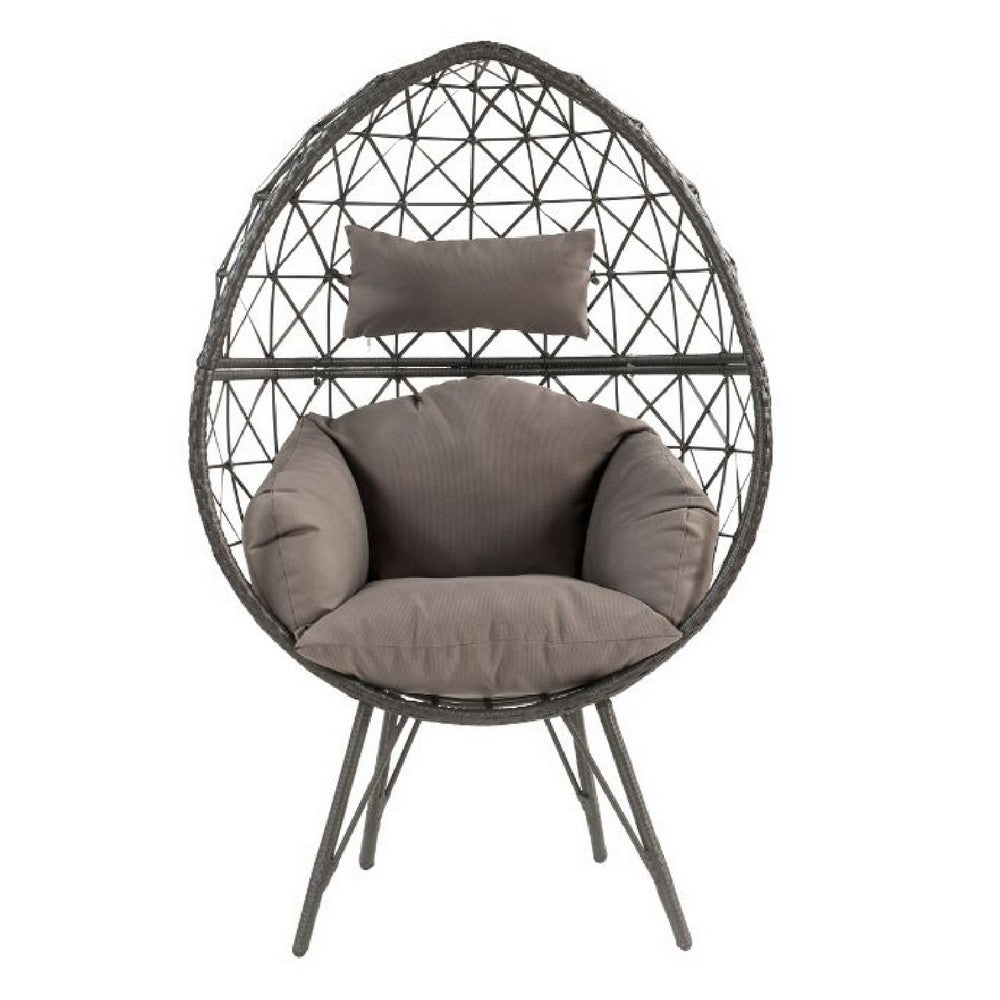 Patio Lounge Chair with Wicker Geometric Pattern, Black - BM269037