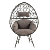 Patio Lounge Chair with Wicker Geometric Pattern, Black - BM269037