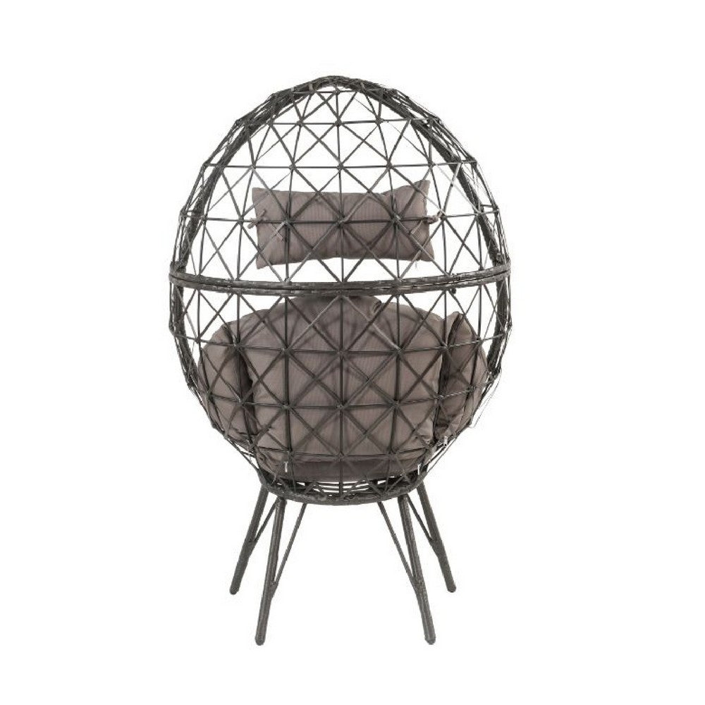 Patio Lounge Chair with Wicker Geometric Pattern, Black - BM269037