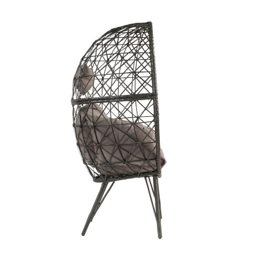 Patio Lounge Chair with Wicker Geometric Pattern, Black - BM269037