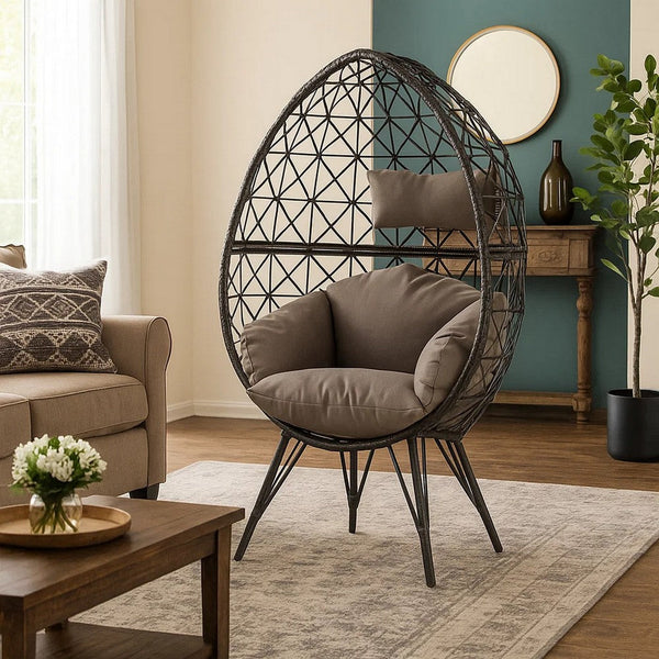 Patio Lounge Chair with Wicker Geometric Pattern, Black - BM269037