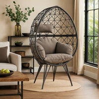 Patio Lounge Chair with Wicker Geometric Pattern, Black - BM269037