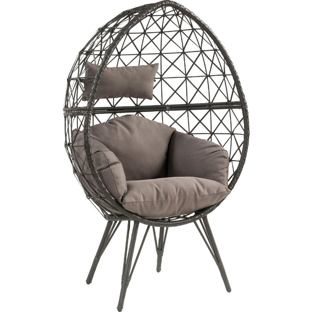 Patio Lounge Chair with Wicker Geometric Pattern, Black - BM269037