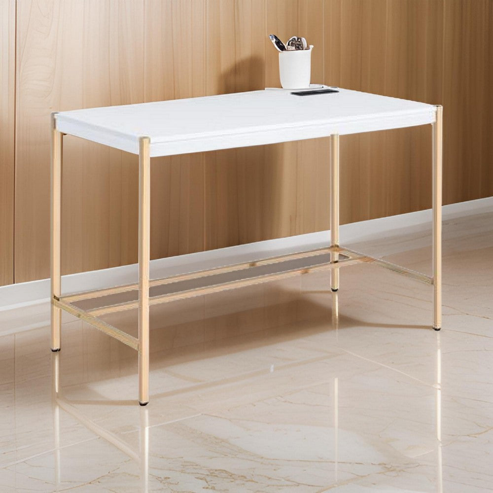 Writing Desk with USB Dock and Metal Legs, White and Rose Gold - BM269050