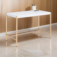 Writing Desk with USB Dock and Metal Legs, White and Rose Gold - BM269050