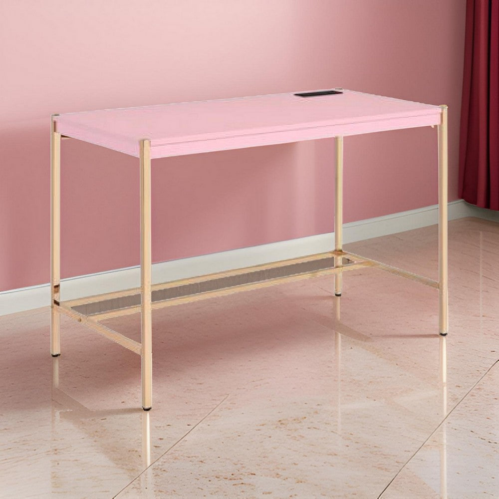 Writing Desk with USB Dock and Metal Legs, Pink and Rose Gold - BM269054