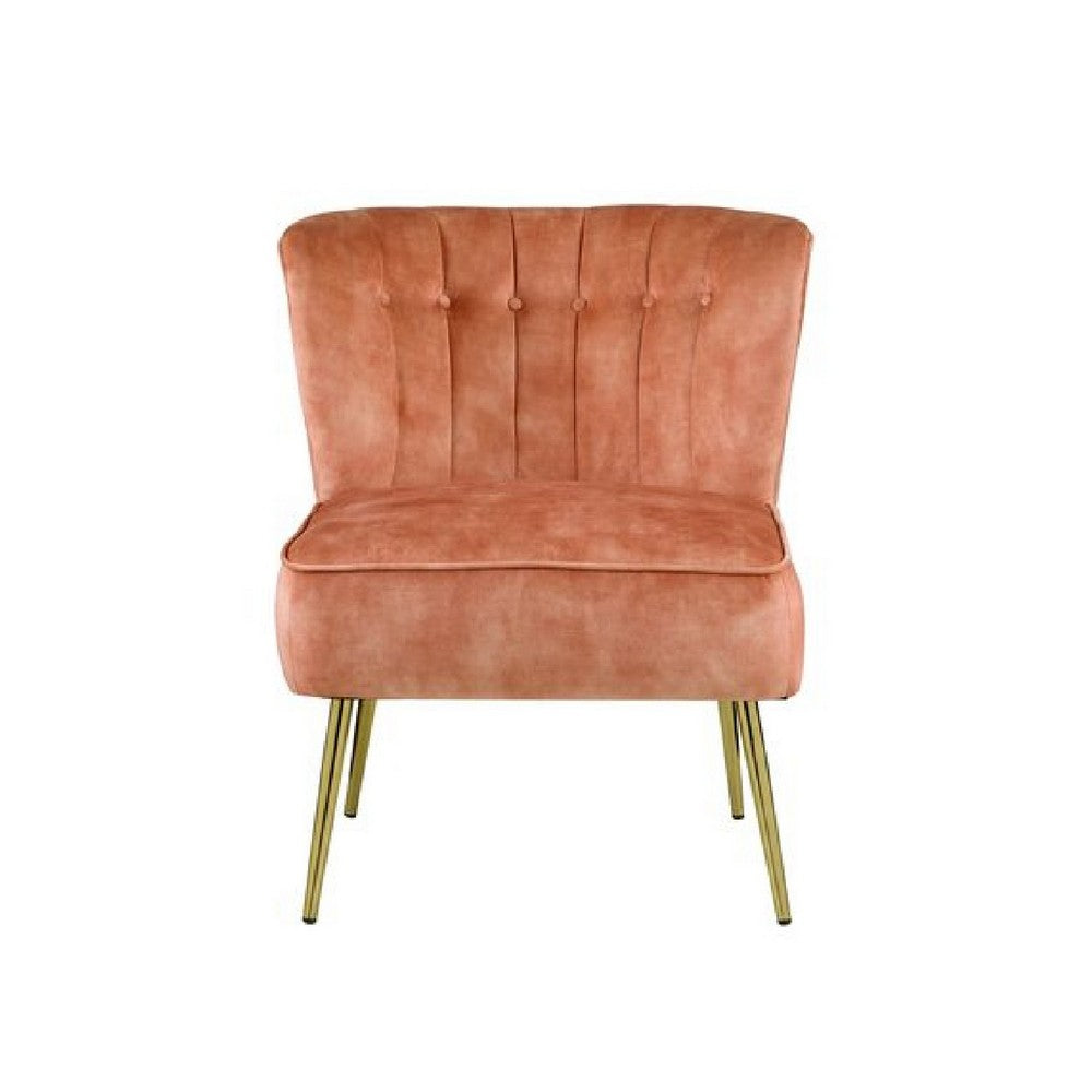 Accent Chair with Curved Tufted Back, Orange and Gold - BM269067