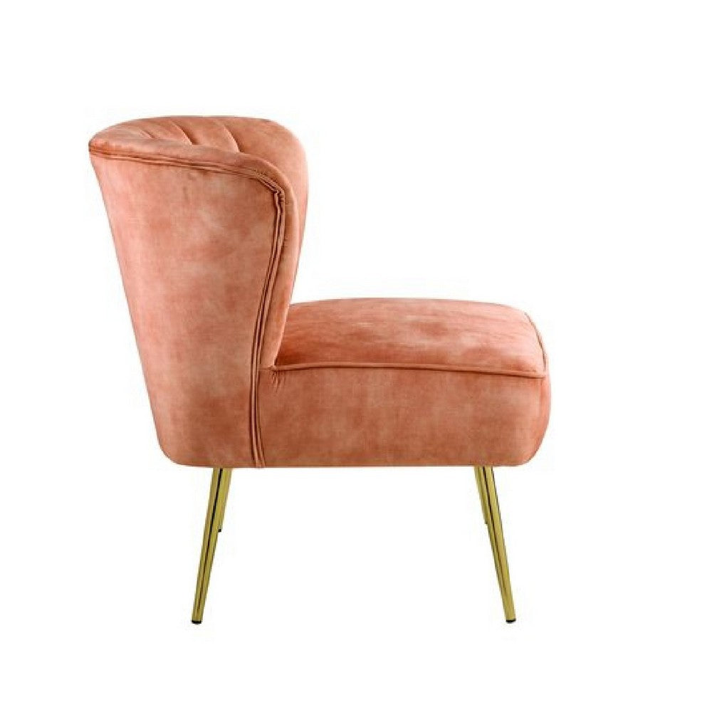 Accent Chair with Curved Tufted Back, Orange and Gold - BM269067