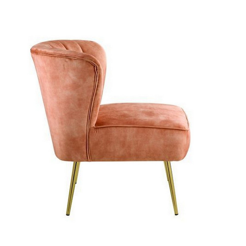 Accent Chair with Curved Tufted Back, Orange and Gold - BM269067