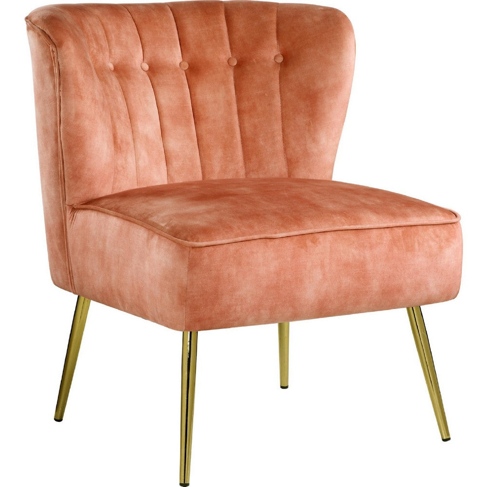 Accent Chair with Curved Tufted Back, Orange and Gold - BM269067