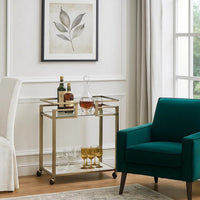 2 Tier Serving Cart with Faux Marble and Metal Frame, Silver - BM269069