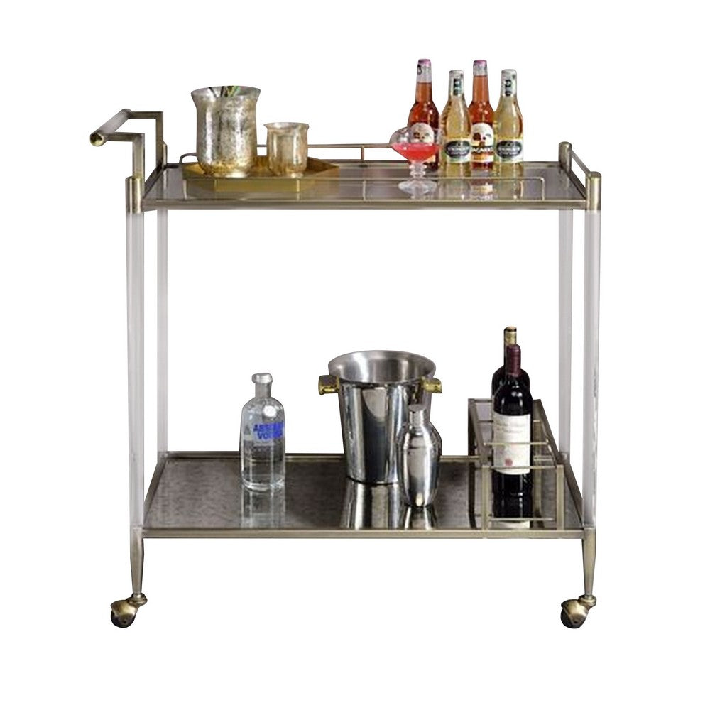 2 Tier Serving Cart with Acrylic and Metal Frame, Brass - BM269070