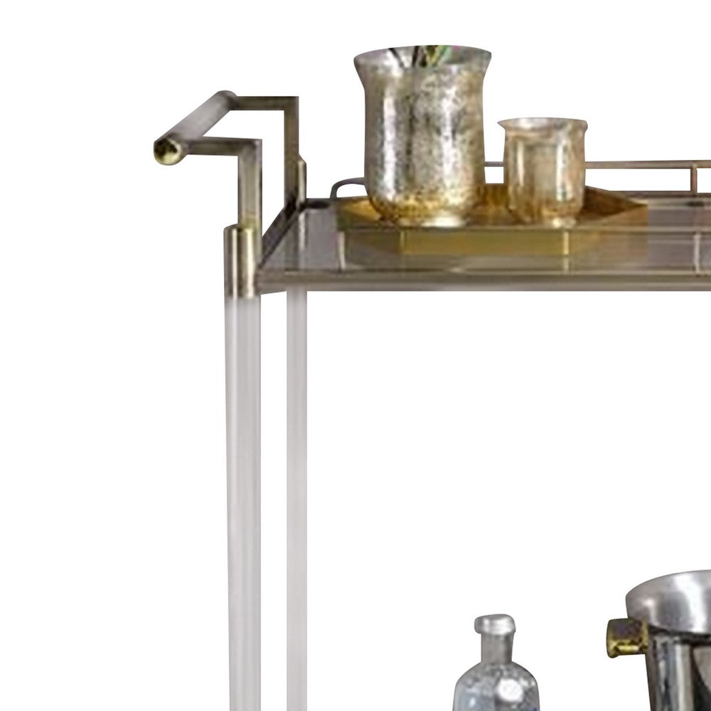 2 Tier Serving Cart with Acrylic and Metal Frame, Brass - BM269070