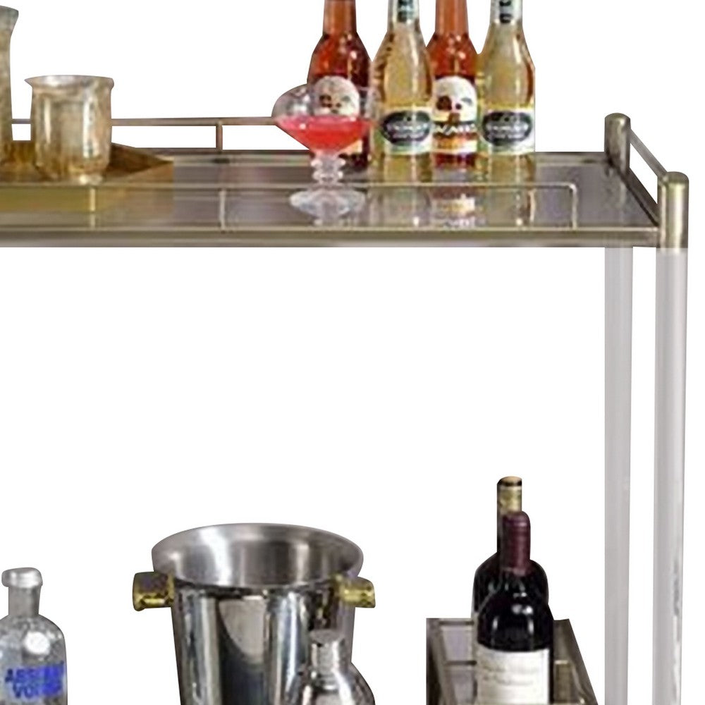 2 Tier Serving Cart with Acrylic and Metal Frame, Brass - BM269070