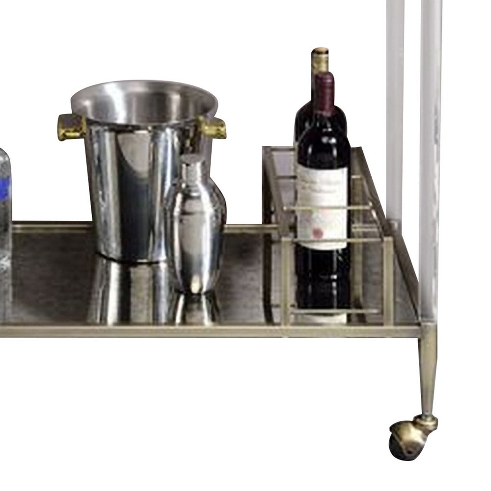 2 Tier Serving Cart with Acrylic and Metal Frame, Brass - BM269070