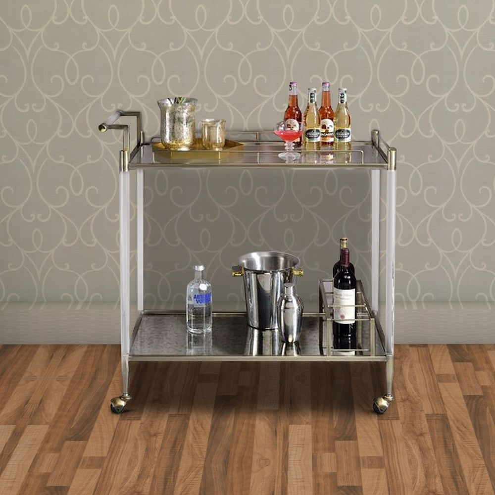 2 Tier Serving Cart with Acrylic and Metal Frame, Brass - BM269070