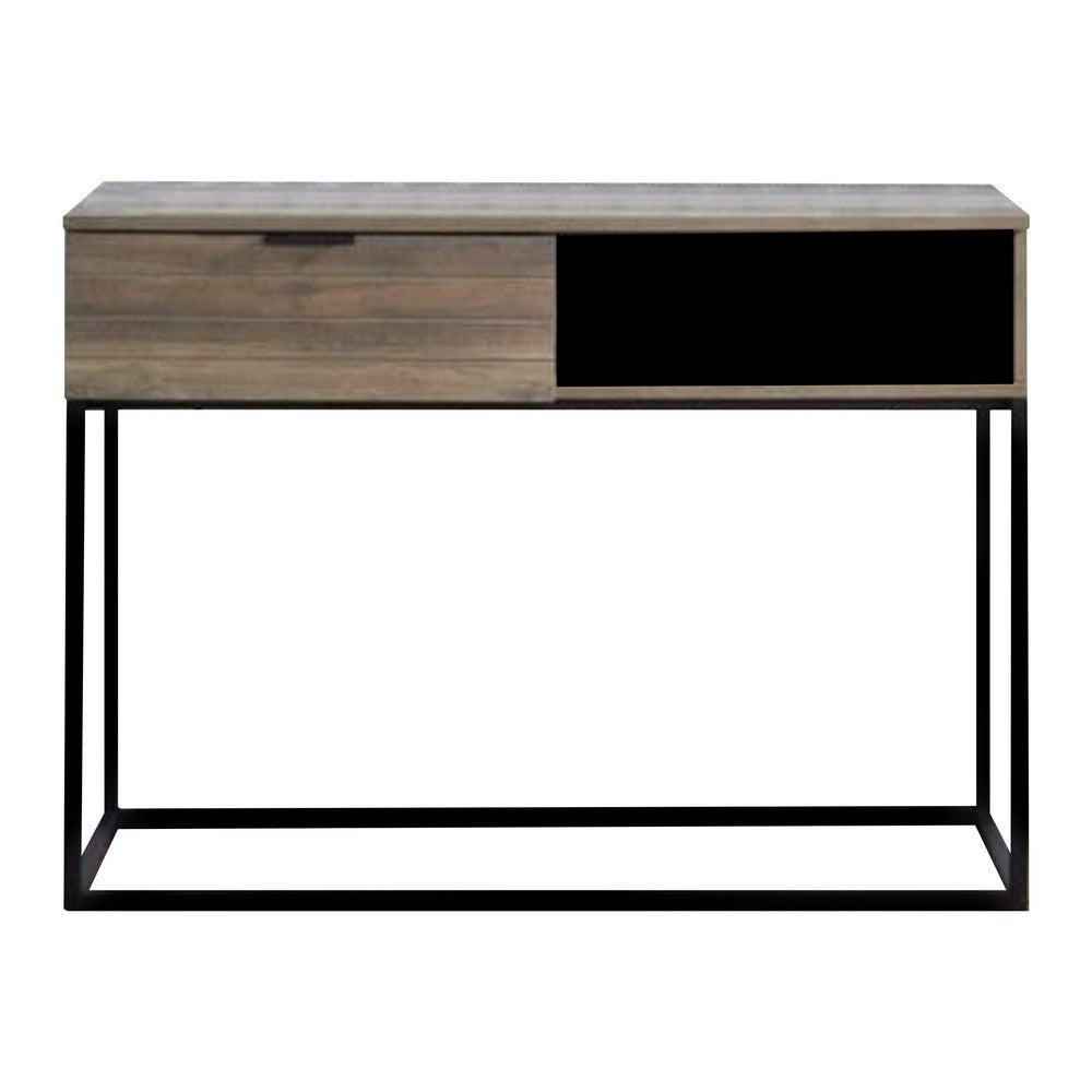 Writing Desk with 1 Open Compartment and Tubular Frame, Oak Brown - BM269082