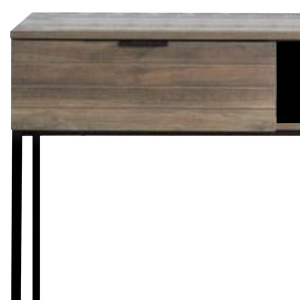 Writing Desk with 1 Open Compartment and Tubular Frame, Oak Brown - BM269082