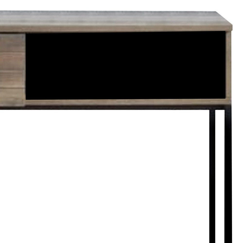 Writing Desk with 1 Open Compartment and Tubular Frame, Oak Brown - BM269082