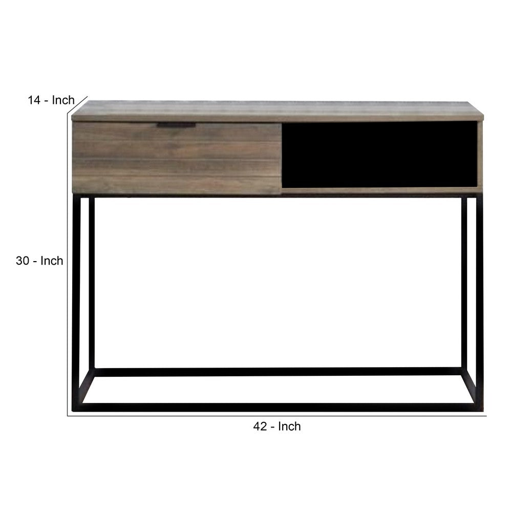 Writing Desk with 1 Open Compartment and Tubular Frame, Oak Brown - BM269082
