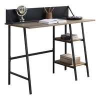 Writing Desk with 2 Bottom Shelves and Tubular Frame, Oak Brown - BM269083