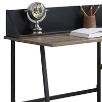 Writing Desk with 2 Bottom Shelves and Tubular Frame, Oak Brown - BM269083