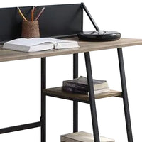 Writing Desk with 2 Bottom Shelves and Tubular Frame, Oak Brown - BM269083