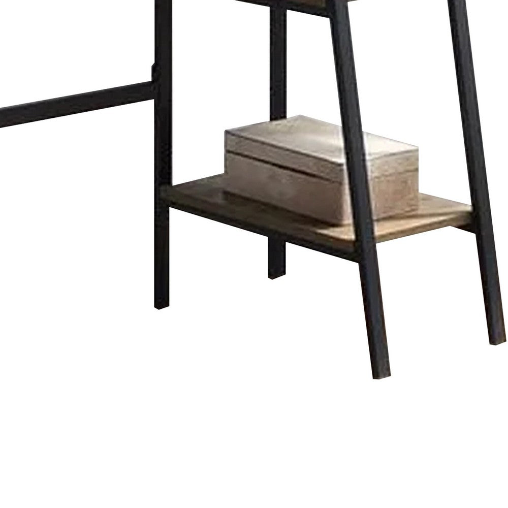Writing Desk with 2 Bottom Shelves and Tubular Frame, Oak Brown - BM269083