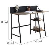 Writing Desk with 2 Bottom Shelves and Tubular Frame, Oak Brown - BM269083