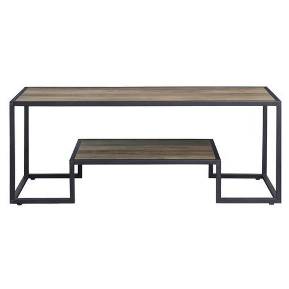 Coffee Table with 1 Open Shelf and Tubular Frame, Oak Brown - BM269085