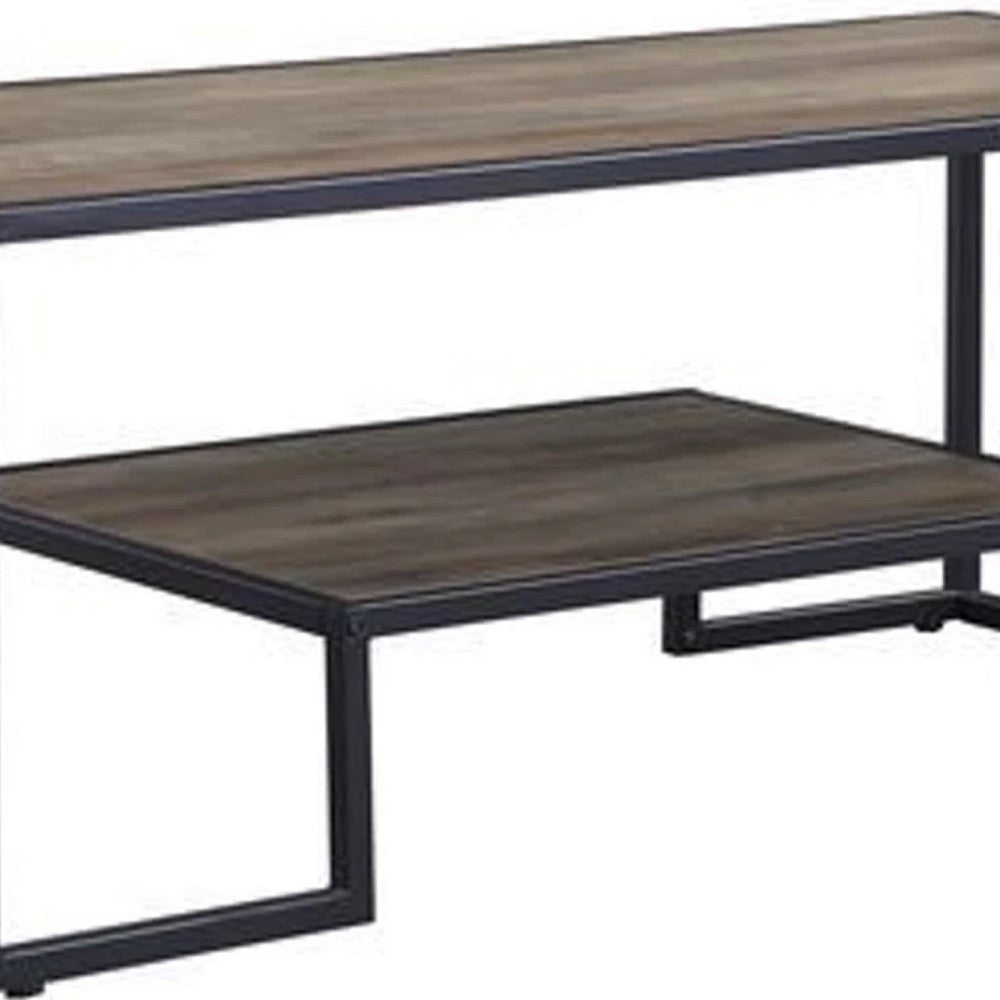 Coffee Table with 1 Open Shelf and Tubular Frame, Oak Brown - BM269085