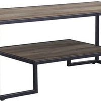 Coffee Table with 1 Open Shelf and Tubular Frame, Oak Brown - BM269085