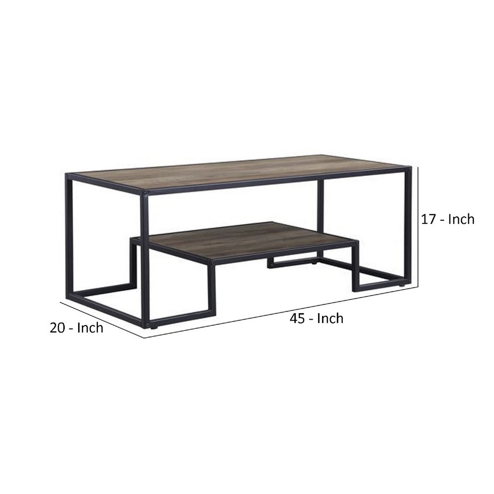 Coffee Table with 1 Open Shelf and Tubular Frame, Oak Brown - BM269085