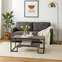 Coffee Table with 1 Open Shelf and Tubular Frame, Oak Brown - BM269085