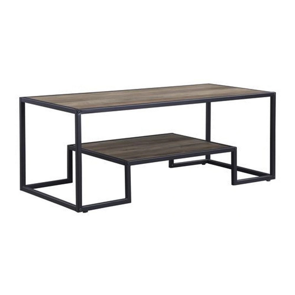 Coffee Table with 1 Open Shelf and Tubular Frame, Oak Brown - BM269085