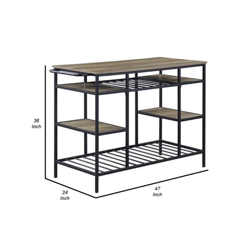 Kitchen Island with Slatted and Bottom Shelves, Oak Brown - BM269086