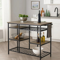 Kitchen Island with Slatted and Bottom Shelves, Oak Brown - BM269086