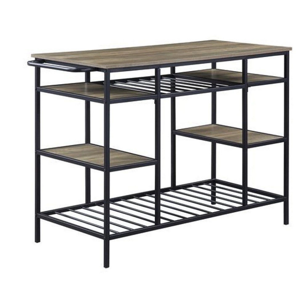 Kitchen Island with Slatted and Bottom Shelves, Oak Brown - BM269086