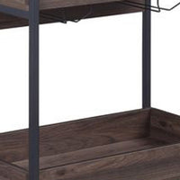 2 Tier Serving Cart with Wooden Shelves and Metal Frame, Brown - BM269087