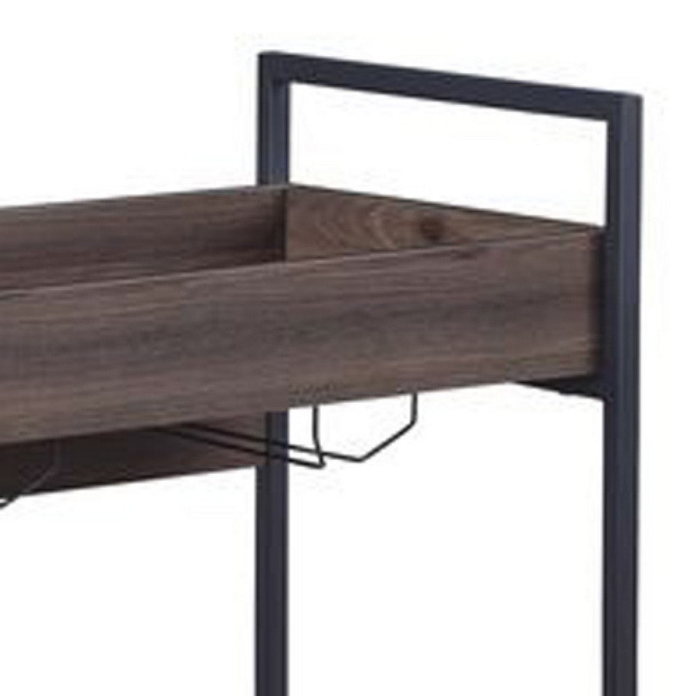 2 Tier Serving Cart with Wooden Shelves and Metal Frame, Brown - BM269087