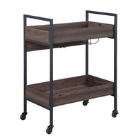 2 Tier Serving Cart with Wooden Shelves and Metal Frame, Brown - BM269087