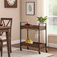 2 Tier Serving Cart with Wooden Shelves and Metal Frame, Brown - BM269087
