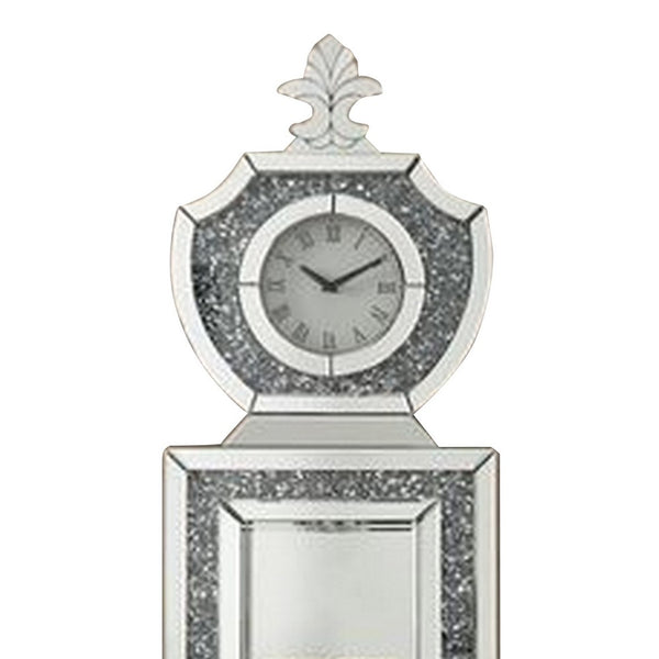 Grandfather Clock with 4 Compartments and Mirror Frame, Silver - BM269092