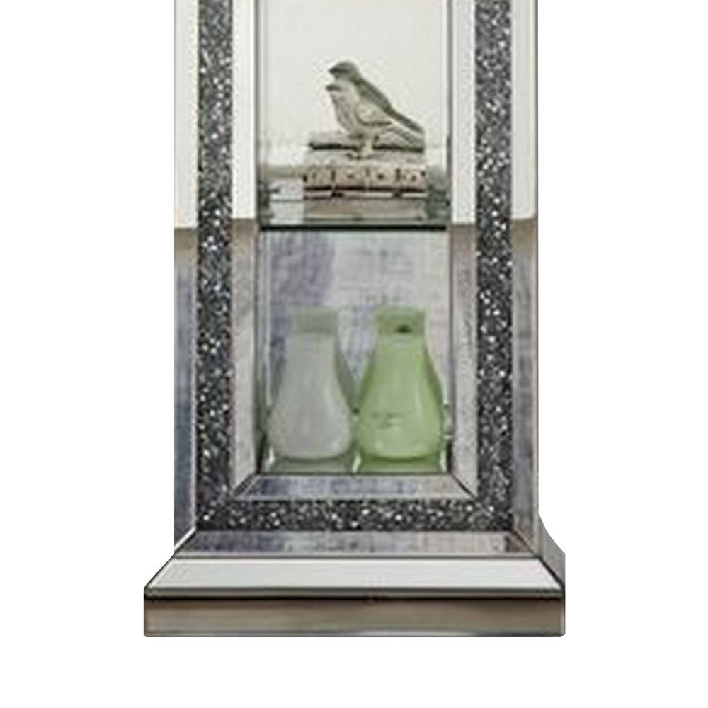 Grandfather Clock with 4 Compartments and Mirror Frame, Silver - BM269092