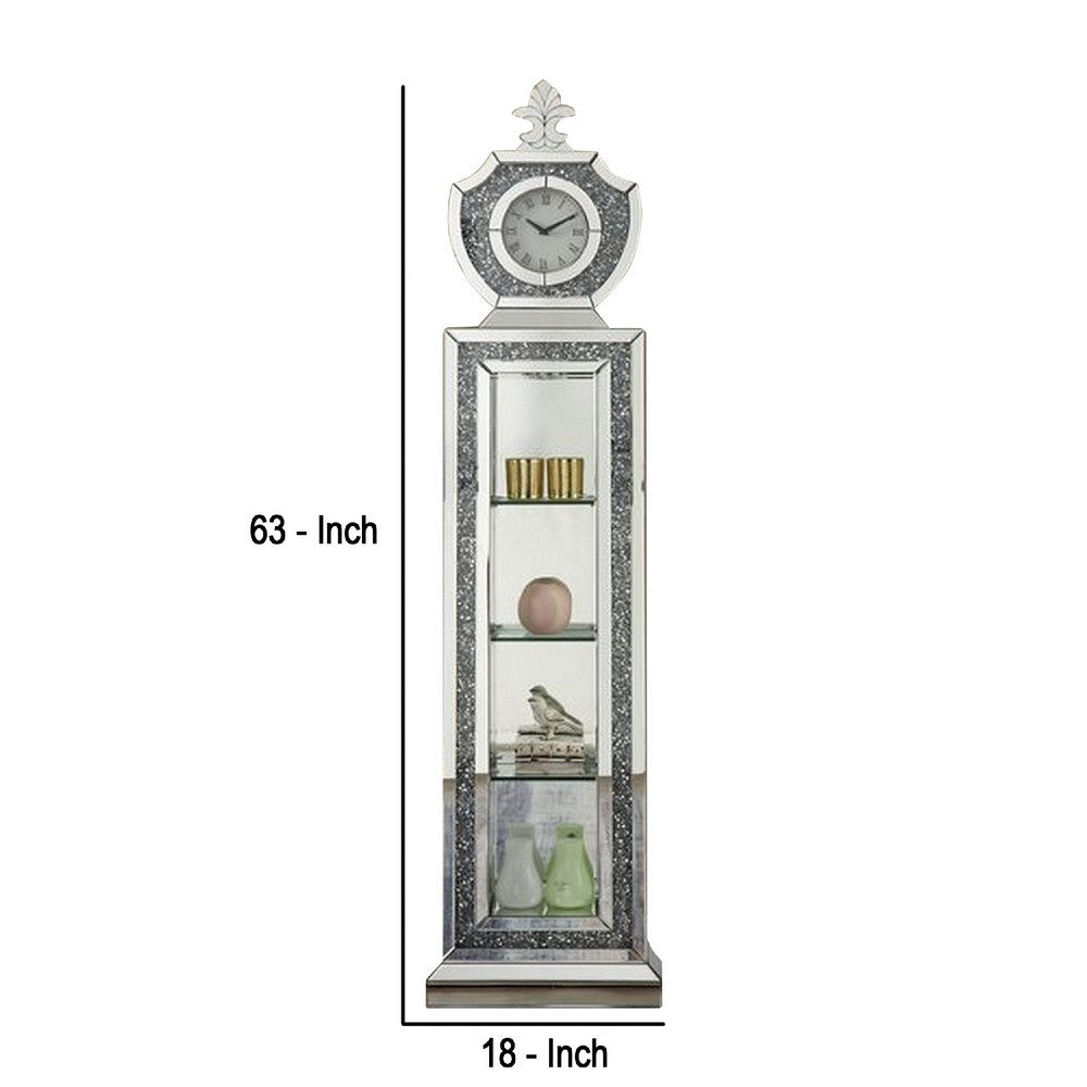 Grandfather Clock with 4 Compartments and Mirror Frame, Silver - BM269092
