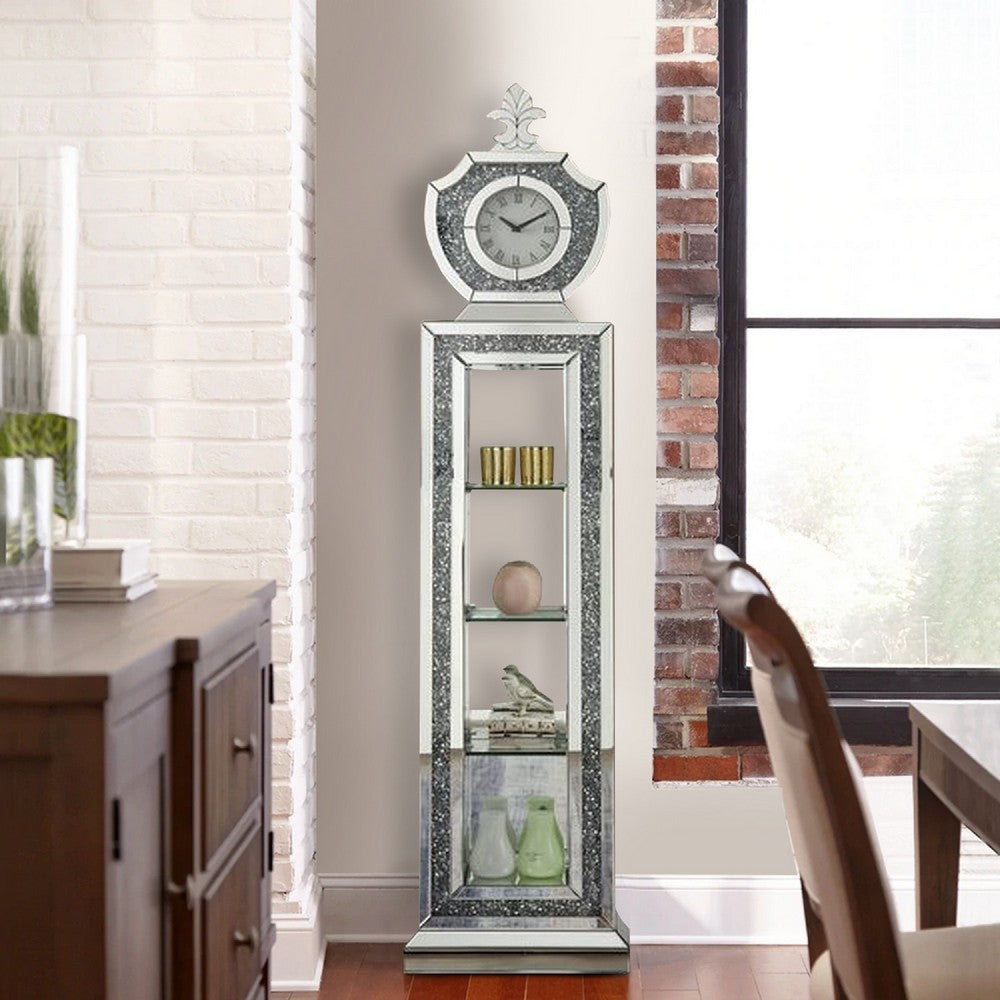Grandfather Clock with 4 Compartments and Mirror Frame, Silver - BM269092